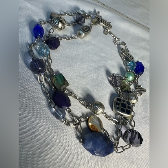 Blue silver triples strand Lia Sophia necklace - Picture 6 of 7